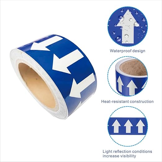 Beiyier 2-Pack Pipeline Flow Arrow Tape, Adhesive Vinyl Graphics Marking Sticker, Labels for Images Identification, White on Blue, 1.97" W x 65.6' L