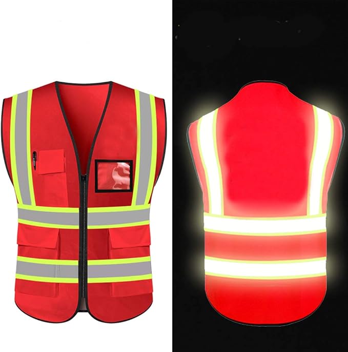 YOWESHOP High Reflective Visibility Safety Vest Custom Your Logo Safety Workwear with Reflective Strips and Front Zipper