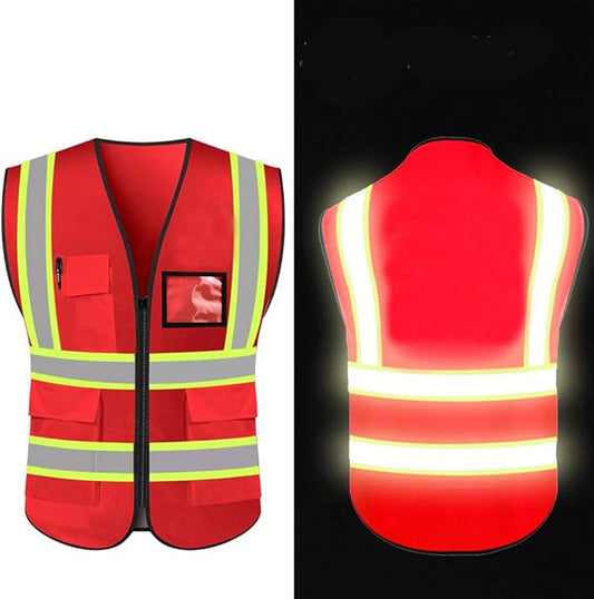 YOWESHOP High Reflective Visibility Safety Vest Custom Your Logo Safety Workwear with Reflective Strips and Front Zipper