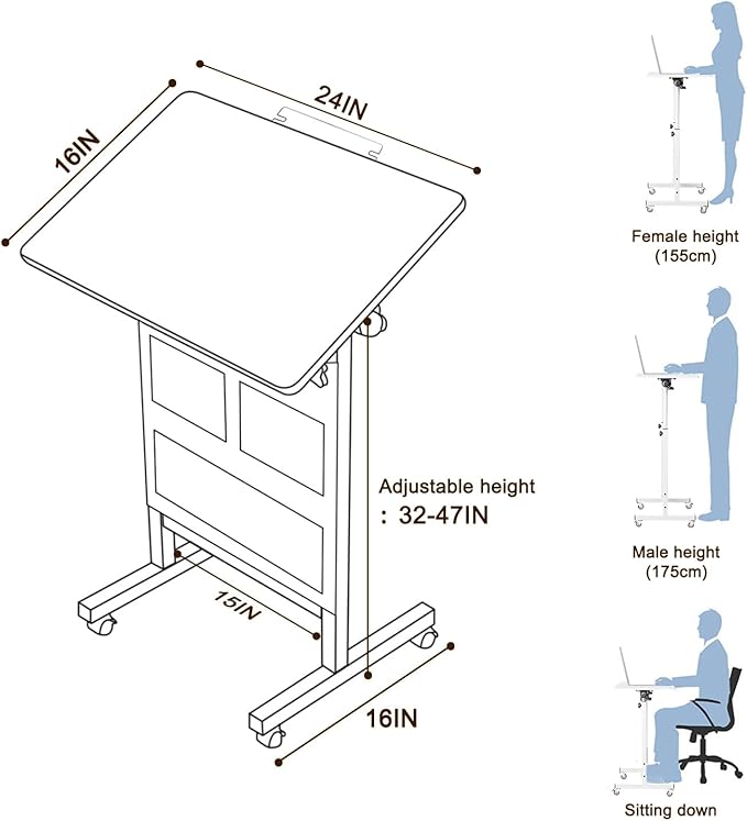 KOUPA Adjustable Height Standing Desk, Writable Tempered Glass Desktop with Eraser, 360° Flip, Wheels and Bag– Ideal for Small Spaces and Home Offices, 24 in, White(Adjustable Height: 32-47 in)