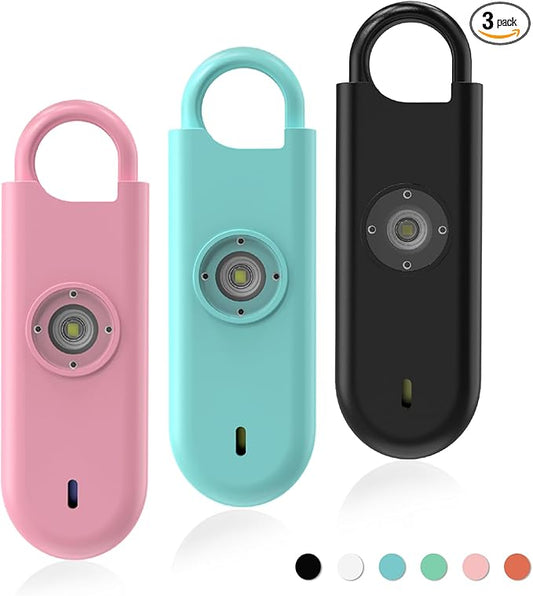 140dB Personal Safety Alarm for Women, 3 Pack Safe Alarm Protection Keychain with Strobe Light & Low Battery Notice, Security Siren Self Defense for Seniors College Girls, Pink+Blue+Black