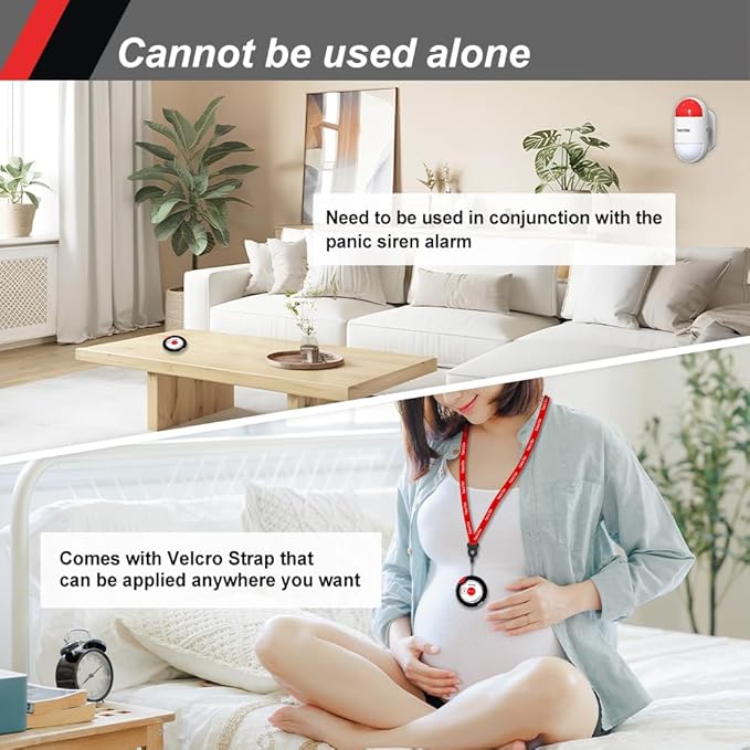 Panic Button Alarm for Security Emergency Remote Panic Button Alarm Siren for Home,Lightweight and Compact Button with Lanyard,Emergency Alert System for House Business Shop(Only 2xbuttons)