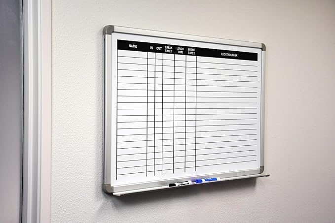Lunch and Break in/Out Dry-Erase Scheduling Whiteboard 60" x 40"
