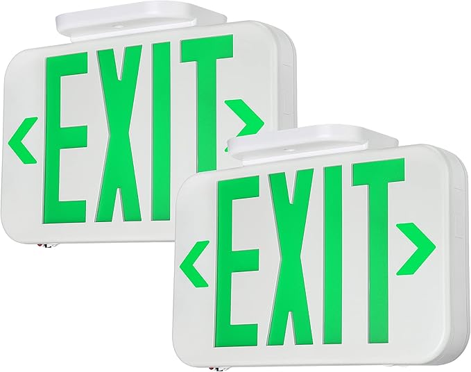 TORCHSTAR LED Exit Sign, Emergency Exit Light with Battery Backup, Double Face, UL 924, AC 120/277V, Damp Location, Hardwired Green Letter Exit Lights for Business Indoor, Pack of 2