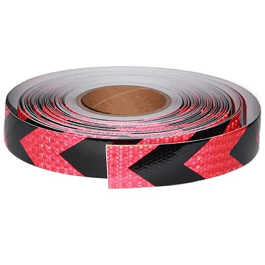 Black Red Reflective Tape 1 in x 168 Feet, Heavy Duty Hazard Caution Warning Safety Adhesive Reflector, Conspicuity Tape