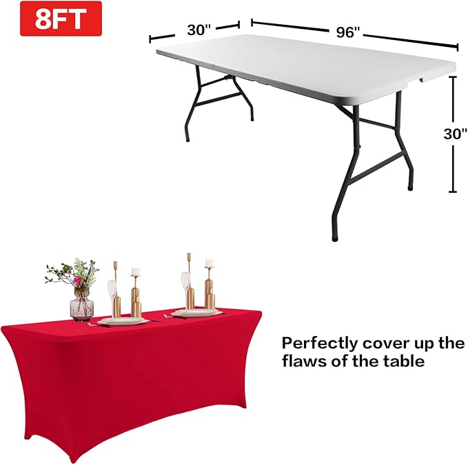 IVAPUPU 2 Pack 6FT Table Cloth for Rectangular Fitted Events Stretch Red Table Covers Washable Spandex Christmas Tablecloth Protector for Party, Wedding, Cocktail, Banquet, Festival