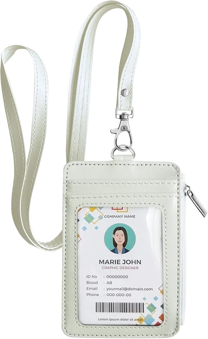 bolimoss 2-in-1 ID Badge Holder & Lanyard Wallet, Multiple Card Slots Leather ID Card Holder with Neck Lanyard for Cruise Ship Cards,Credit Cards, Office School ID, Work Name Cards, Driver's License