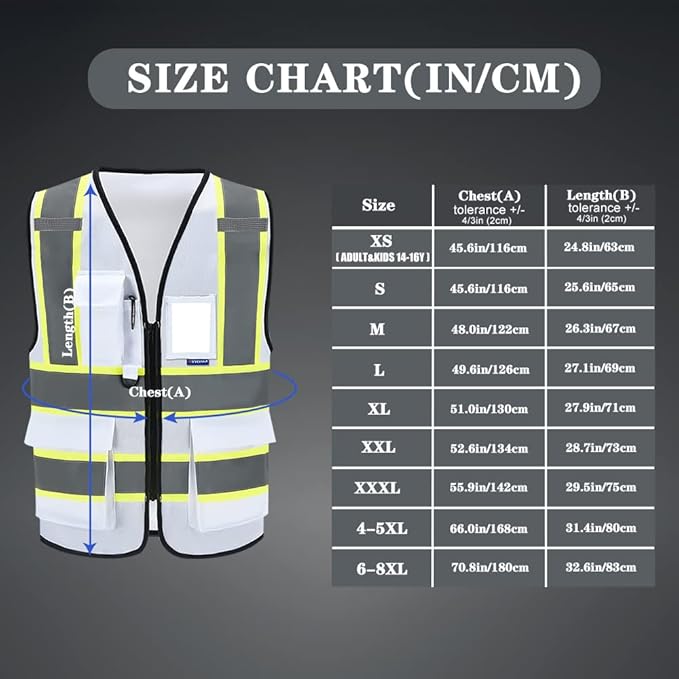 AYKRM Security Vest for Men Women 7 Pockets High Visibility Reflective Safety Vest Front Zipper Meets ANSI/ISEA