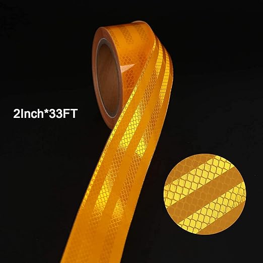 Reflective Tape, Waterproof Self Adhesive Dot Reflective Tape Outdoor Safety Caution Reflector for Trailers, Bikes, Cars（Yellow, 1 Inch x 65 Feet）
