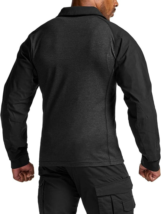 CQR Men's Combat Shirt Tactical 1/4 Zip Long Sleeve Military BDU Shirts Camo EDC Top with Pockets