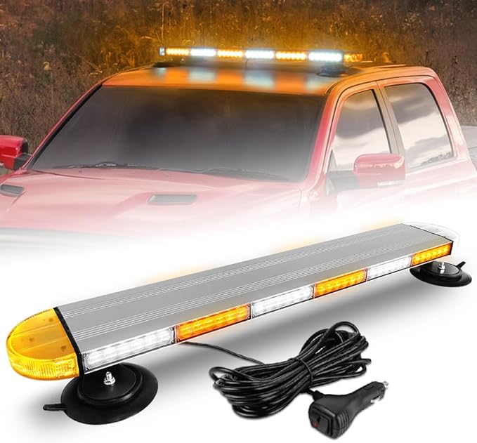 ASPL 31 inch Low Profile Rooftop Emergency Strobe Lights Bar Full Aluminum Flashing Safety Warning Traffic Advisor Lightbar Hazard Snow Plow Light for Trucks Tow Construction Vehicles (Amber/White)