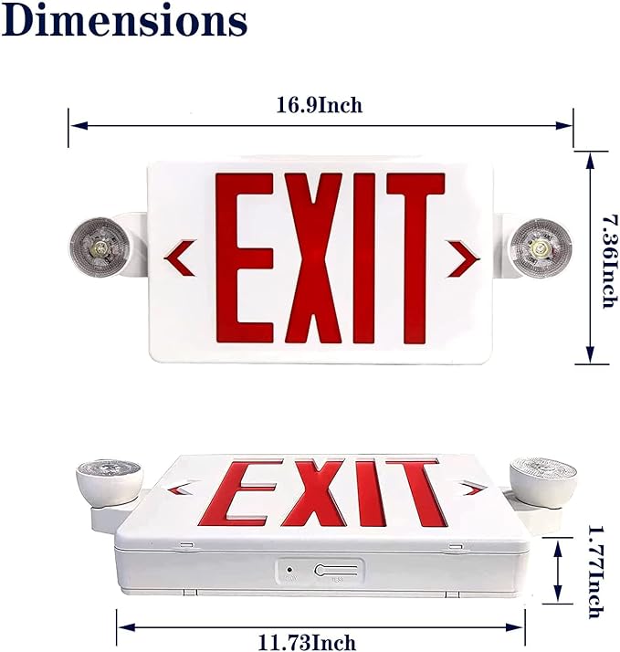 LED Exit Sign with Emergency Light, Double Sided Red with Battery Backup, Rotatable Light Head, AC 120V/277V, UL Listed Commercial LED Emergency Exit Light (2Pack, Red)