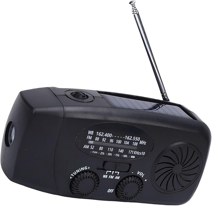 Jectse Emergency Weather Radio, FM AM WB Portable Solar Hand Crank Radio with 6000mAh Battery and LED Flashlight, for Home Outdoor Emergency (Black)