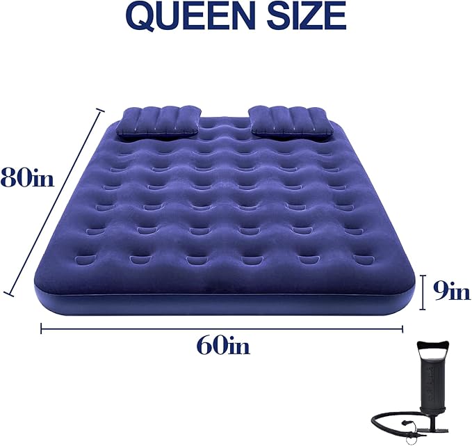 DIMAR GARDEN Queen Size Camping Air Mattress Inflatable Bed with Pillow,Include Hand Pump