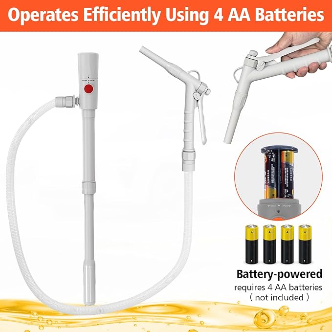 Battery Powered Fuel Transfer Pump with Hand Trigger Nozzle | Electric Gas Siphon Pump for Gasoline, Diesel, Kerosene, Water - 2.8GPM with 54” Long Hose for Cars, Boats, Mowers & Gas Cans