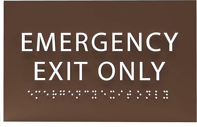 6" X4" Emergency Exit Only Sign - ADA Compliant Tactile Graphics Grade 2 Braille Text Prohibition Sign | Wall Mount Plastic Emergency Safety Restriction Sign for Business & Office