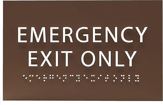 6" X4" Emergency Exit Only Sign - ADA Compliant Tactile Graphics Grade 2 Braille Text Prohibition Sign | Wall Mount Plastic Emergency Safety Restriction Sign for Business & Office