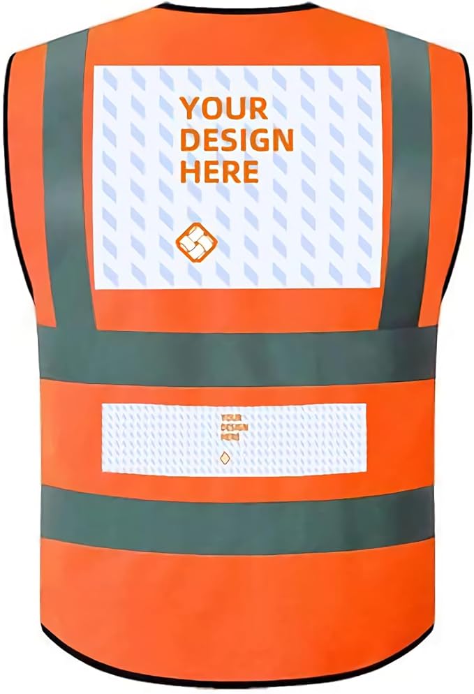 Custom Safety Vest Personalized Logo Hi Vis Reflective Zipper Work Vest with Pockets Fluorescent Yellow Class 2