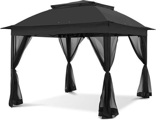COOS BAY 11x11 Pop Up Instant Gazebo Tent with Mosquito Netting Outdoor Canopy Shelter with 121 Square Feet of Shade (Black)