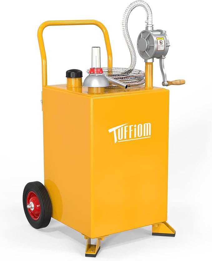 TUFFIOM 20 Gallon Fuel Gas Caddy w/Wheels & Manual Siphon Pump, Portable Diesel Fuel Transfer Storage Tank w/8.9ft Hose, Gasoline Can Container for ATV Car Mowers Tractor Boat Motorcycle