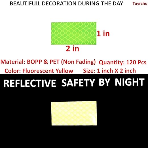Fluorescent Reflective Stickers 1 inch X 2 inch, Outdoor Waterproof High Visibility Warning Safety Adhesive Reflector (120 Pcs)