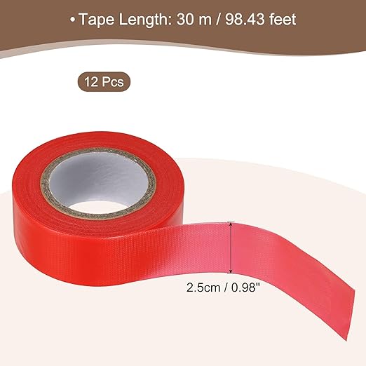 MECCANIXITY Flagging Tape,12 Pcs Non-Adhesive Plastic Neon Survey Marking Tape 1 Inch x 98 Feet for Tree Hunting Boundaries Hazardous Areas Marking Ribbon Red