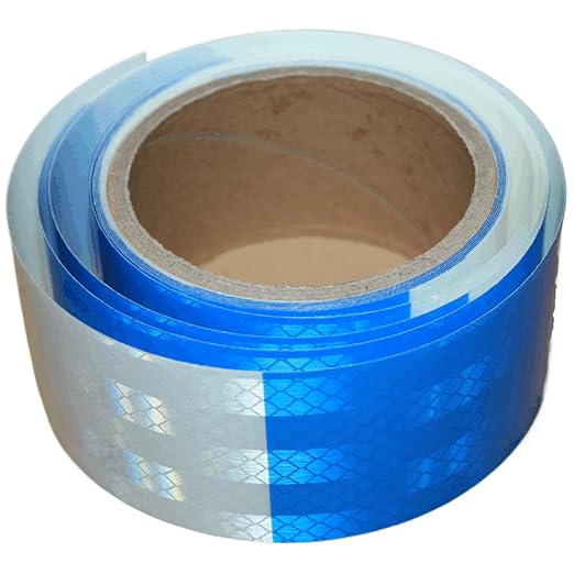 Reflective Tape Blue White 2 inch Wide, Outdoor Waterproof High Visibility Hazard Warning Industrial Marking Tape (11 feet)