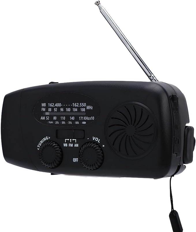 WALFRONT 10000mAh Solar Power Emergency Radio, Hand Crank Radio with LED Flashlight & 3 Power Source Weather Radio for Household Outdoor Emergency (Black)