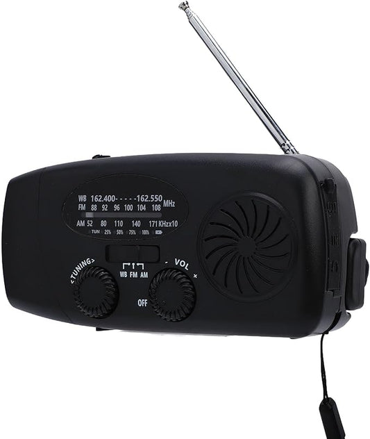 WALFRONT 10000mAh Solar Power Emergency Radio, Hand Crank Radio with LED Flashlight & 3 Power Source Weather Radio for Household Outdoor Emergency (Black)