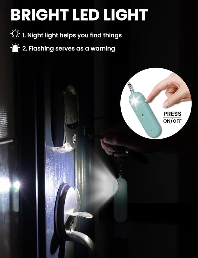 ROTOPATA Personal Safety Alarm Keychain for Women, Rechargeable 130DB Loud Emergency Self Defense Key Chain Siren with LED Strobe Light for Elderly Traveling College Essentials(Light Blue & Pink)