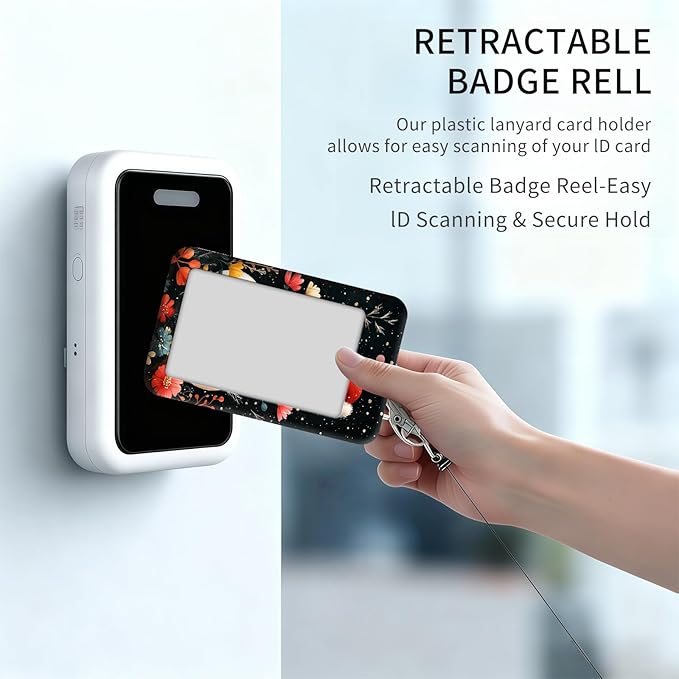 ID Badge Holder with Retractable Lanyard for Women & Men,Vertical ID Card Holder Wallet,Clear Window&Card Slot,Detachable Neck Strap for Nurse Teacher Office,Floral Snowman