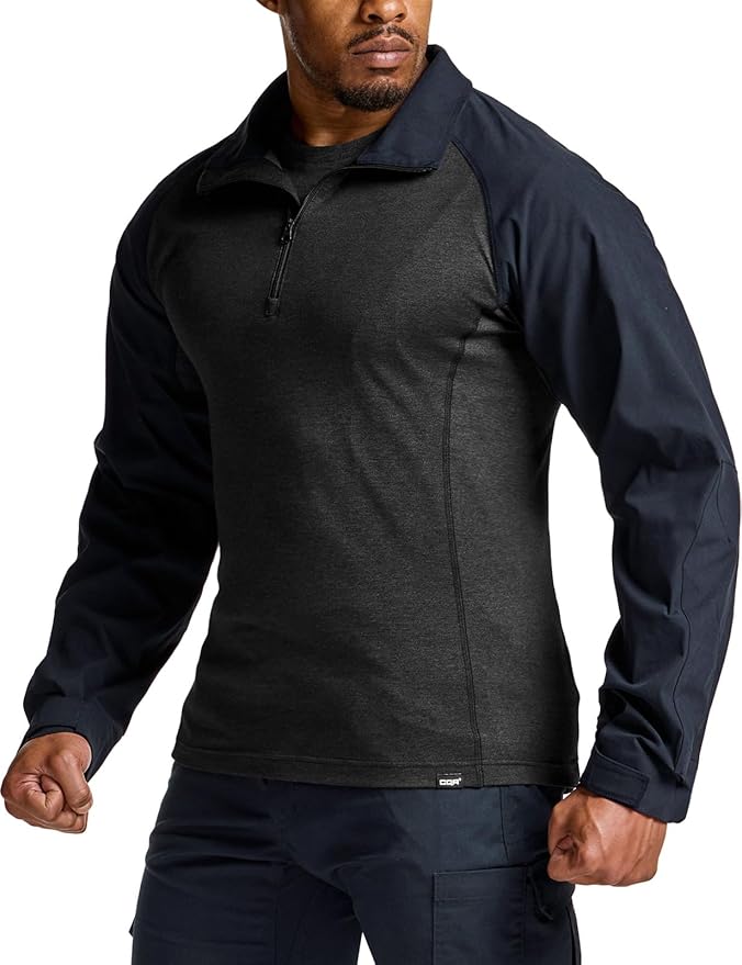 CQR Men's Combat Shirt Tactical 1/4 Zip Long Sleeve Military BDU Shirts Camo EDC Top with Pockets