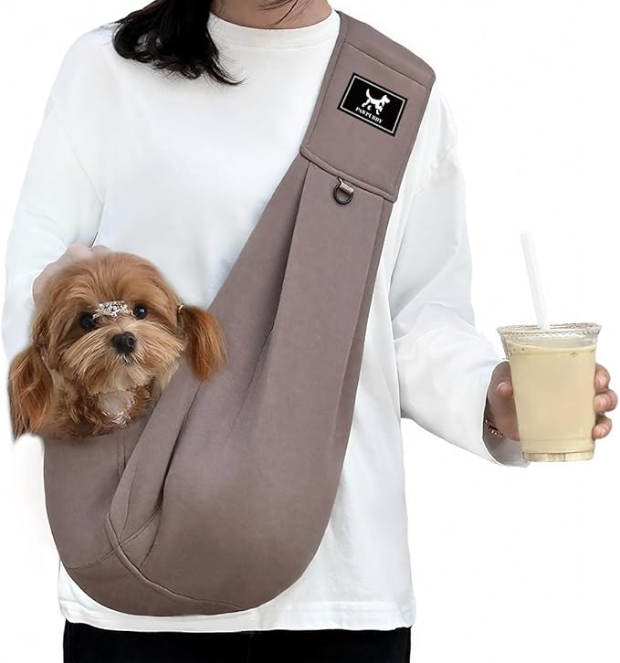 Dog & Cat Carrier Sling, Adjustable Soft Padded Shoulder Puppy Carrier, Hands-Free Dog Carrier Bag with Double Safety Buckles Premium Material for Outdoor Travel, Caramel, M