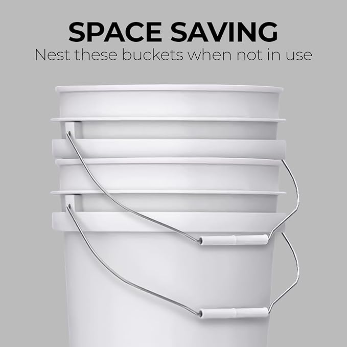 3.5-Gallon White Bucket Pail Container with Lid | Food Grade | Heavy-Duty Extra Durable | Metal Handles with Plastic Grip for Easy Carrying | Multi-Use | Easy Stack and Store | BPA Free - 2 Pack