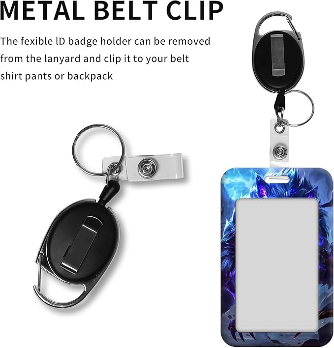 ID Badge Holder with Retractable Lanyard for Women & Men,Vertical ID Card Holder Wallet,Clear Window&Card Slot,Detachable Neck Strap for Nurse Teacher Office,Dark Night Werewolf