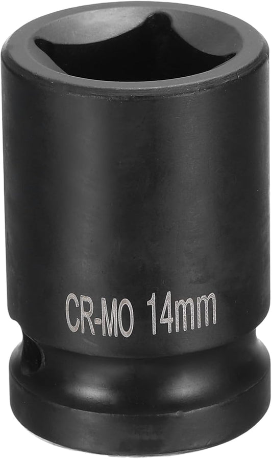 HARFINGTON 4 Point Square Socket 1/2" Drive 14mm Metric Square Impact Socket CR-MO Blackening Standard Wheel Sockets Pneumatic Socket Tool for Auto Repair Mechanical Maintenance Home Use