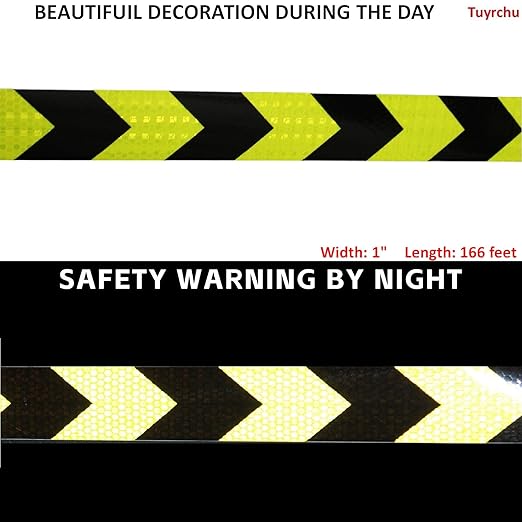 Reflective Tape Outdoor Waterproof 1 inch X 166 feet, High Visibility Hazard Conspicuity Warning Safety Industrial Marking Tape
