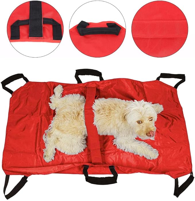 Transport Stretcher for Dogs, Pet Folding Stretcher Emergency Animal Carrier with Safety Strap Max 242 Pound Weight Animal Stretcher for Dogs (Red)