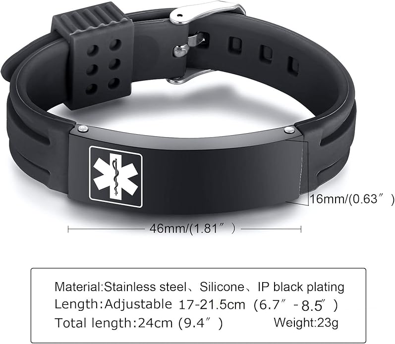 VNOX Medical Alert Bracelets for Men & Women Kids with Free Engraving Adjustable Stainless Steel Mesh Emergency Medical ID Bracelets Wristband