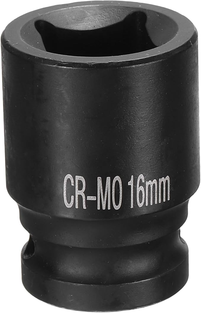 HARFINGTON 4 Point Square Socket 1/2" Drive 16mm Metric Square Impact Socket CR-MO Blackening Standard Wheel Sockets Pneumatic Socket Tool for Auto Repair Mechanical Maintenance Home Use