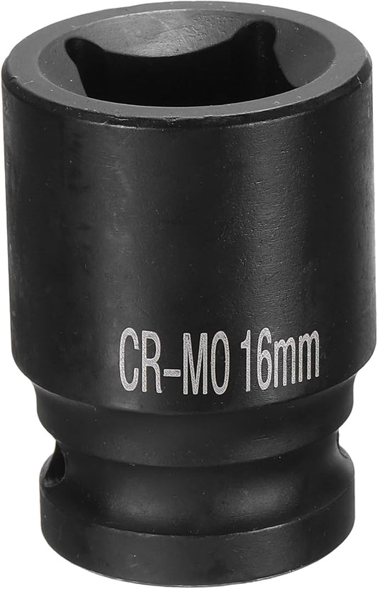HARFINGTON 4 Point Square Socket 1/2" Drive 16mm Metric Square Impact Socket CR-MO Blackening Standard Wheel Sockets Pneumatic Socket Tool for Auto Repair Mechanical Maintenance Home Use