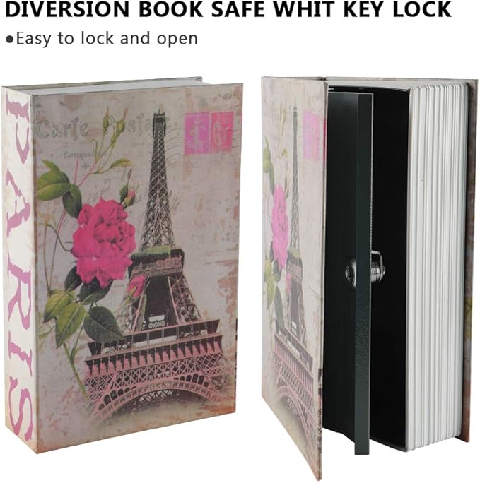 KYODOLED Book Safe with Key Lock,Dictionary Diversion Secret Safe Box,Money Hidden Lock Box,9.5" x 6.1" x 2 .2" Paris Large