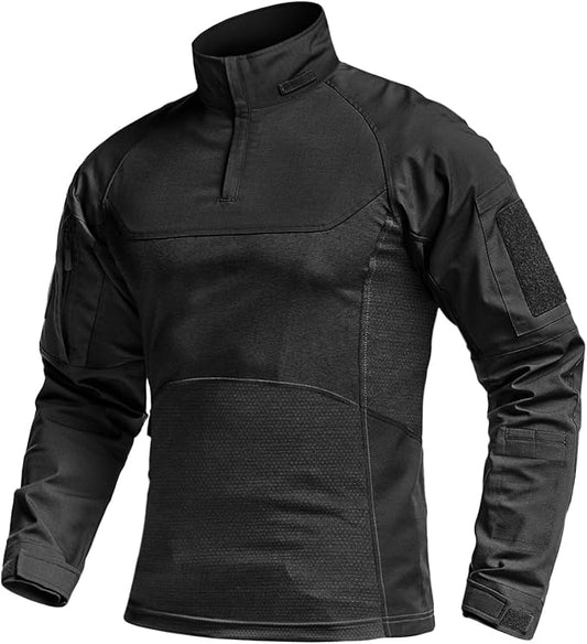 CQR Men's Combat Shirt Tactical 1/4 Zip Long Sleeve Military BDU Shirts Camo EDC Top with Pockets