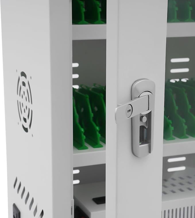 30 Slots Cell Phones Charging Station, Rechargeable Cellphone Locker Storage Charging Station, Mobile Charging Cart with Charging Ports, Wheels & Combination Lock (White)