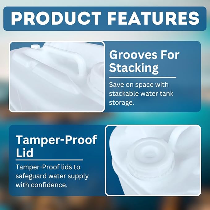 5-Gallon Stackable Water Storage Containers, Water Treatment,5 Gallons w/ 8 Lids + 2 Spigot, Easy Fill, Survial Supply Emergency Water Storage for Disaster Preparedness, 30 Gallon (6 Tanks)