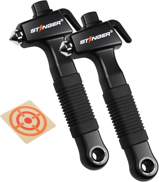 Stinger Super Duty Car Emergency Escape Tool - Hardened Carbon Steel Safety Hammer, Spring-Loaded Window Breaker, Razor-Sharp Seat Belt Cutter, Life-Saving Rescue Tool (Black and Black)