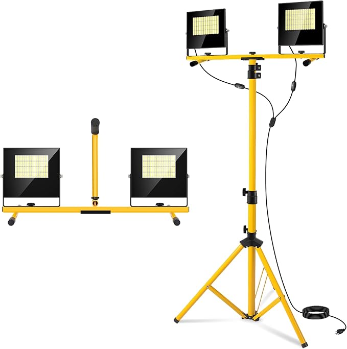 24000 Lumen Work Lights with Stand, Works Light Adjustable 2 Head Tripod Work Light IP67 Waterproof Tripod Work Light Stand