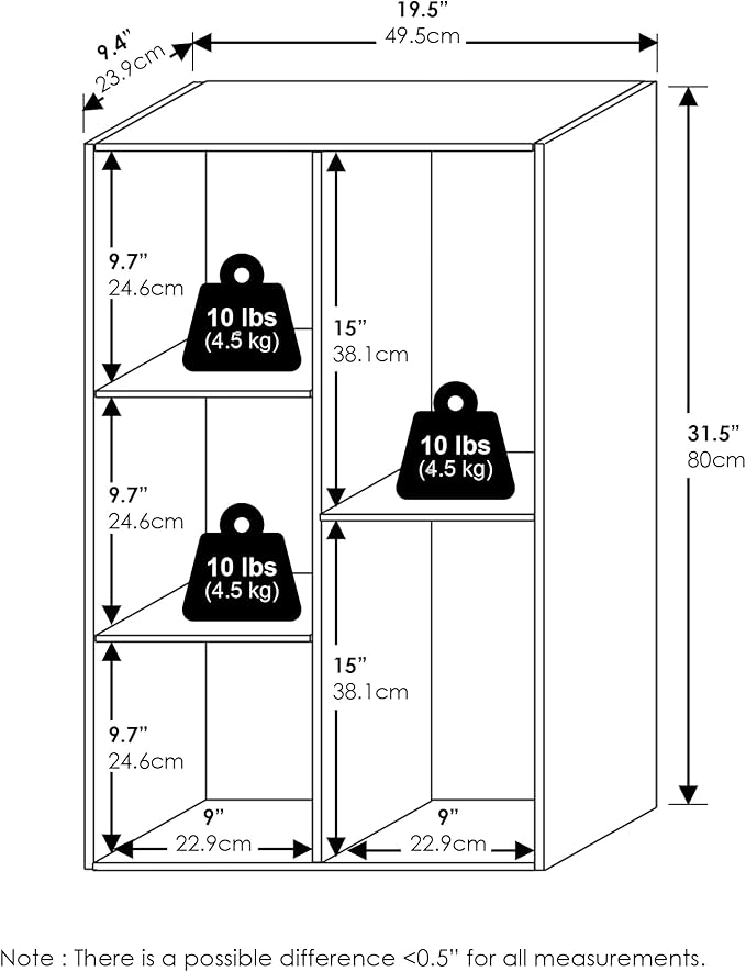 Furinno LUDER Book Shelf, 5-Cube Bookshelf, Reversible Bookcase, 9.4 x 19.5 x 31.5, for Living Room, Bedroom, Home Office, Amber Pine