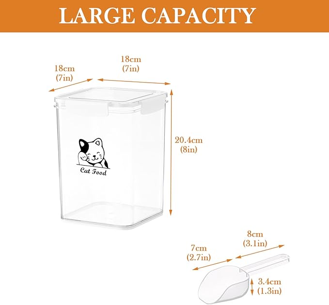 Airtight Cat Food Storage Container with 4 Locking Clips, 5.8lbs/4L Pet Food Container for Cats&Dogs,Cat Treat Container Secure Dry Kibble Bin, Leak-Proof Dog Food Storage