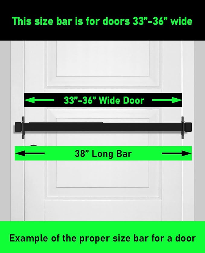 Door Security Bar-by Doorricade-Secure The Entire Width of Your Inward Opening Front Door-Safe Room. Fits Doors 33"-36" Wide-Black Edition.